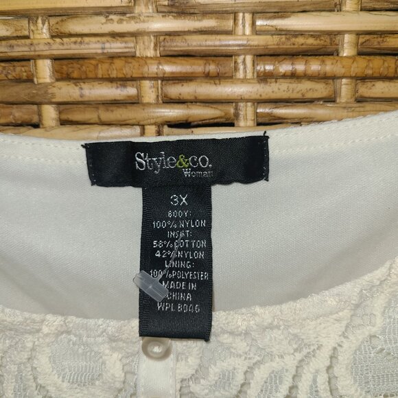 Style & Co Top Women's 3X Plus Cream Lace 3/4 Sleeve Boho Glam Peasant Dolman - Picture 2 of 5